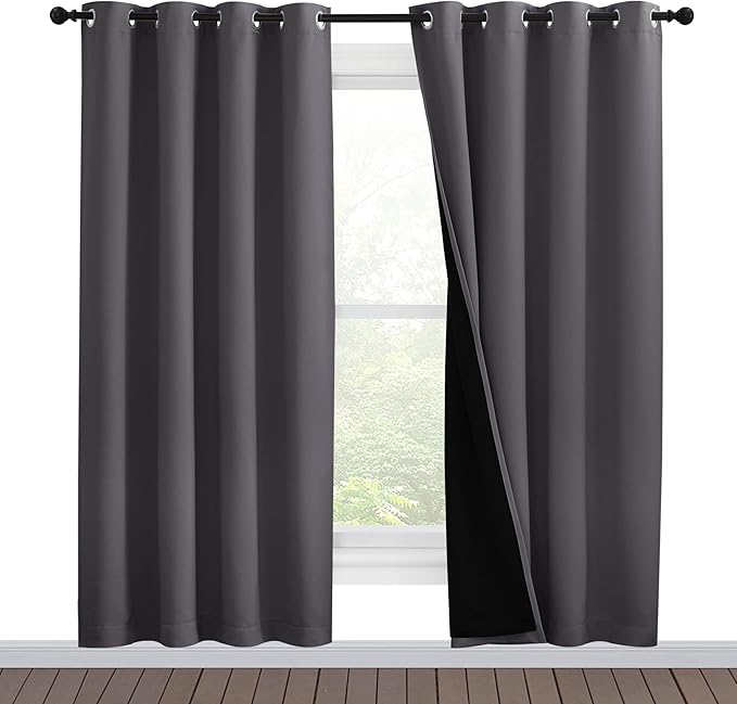 NICETOWN Grey Full Shade Curtain Panels, Pair of Energy Smart & Noise Blocking