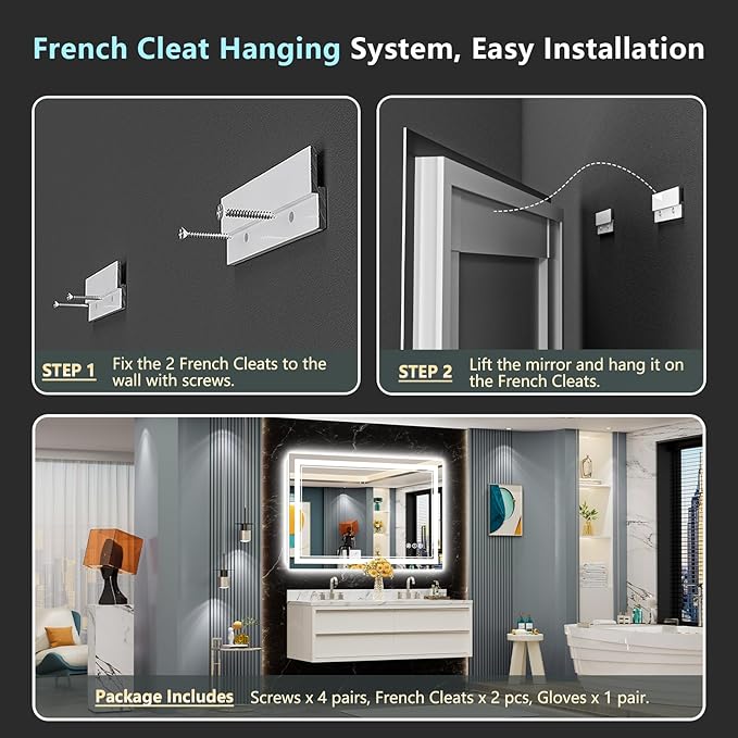 48x28 LED Bathroom Mirror with Lights, Backlit and Front Lit Anti-Fog Lighted