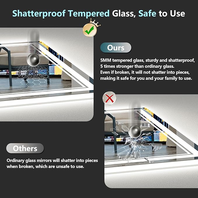 40x36 LED Bathroom Mirror with Lights, Backlit and Front Lit Anti-Fog Lighted