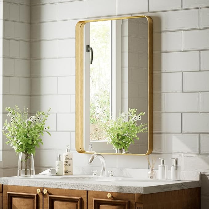 VooBang Bathroom Mirror 24x32 inch, Modern Round Corner Bathroom Vanity Mirror