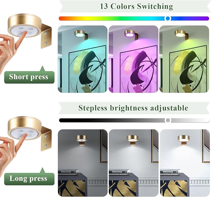 4-Pack Picture Light Battery Operated Painting Lights, 13 Color RGB Magnetic
