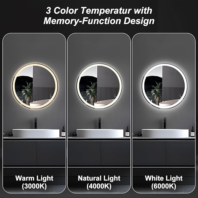 Sweetcrispy 28 Inch Round LED Bathroom Mirror