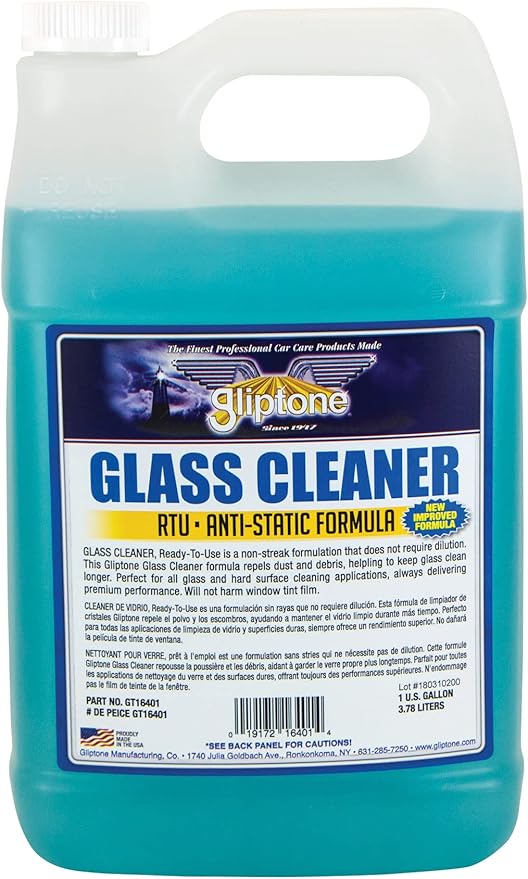 Gliptone Glass Cleaner, Ready-To-Use with Anti Static/Non-Streak Formula, Repels Lint & Dust. Safe for all Glass and Hard Surface Applications (1 Gallon)
