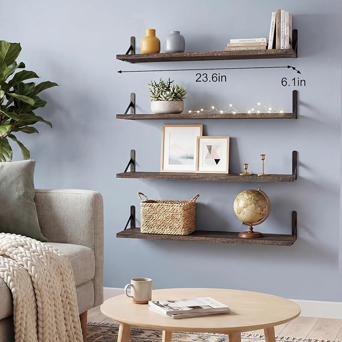 YGEOMER Floating Shelves for Wall, 23in Brown Wall Shelves for Living Room
