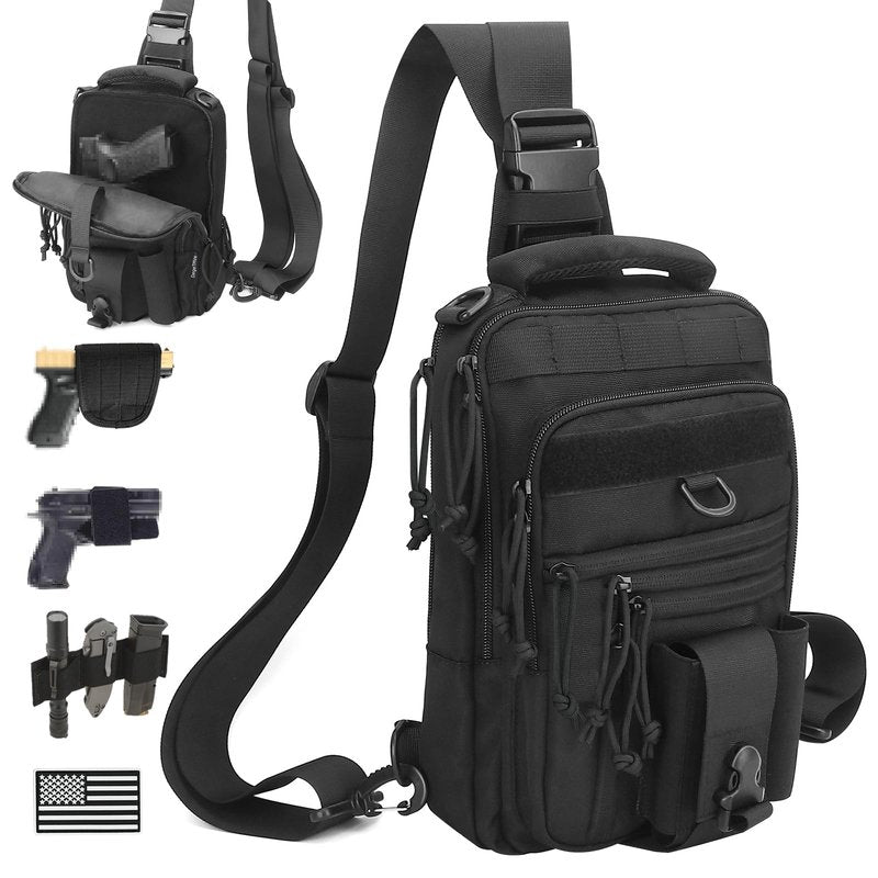 DegeTMVe Dual Pistol Holster Chest Bag Concealed Carry Sling Crossbody Tactical Gun Convertible Backpack Shooting Hunting