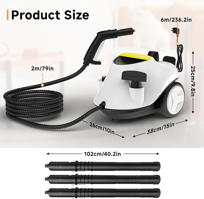 Steam Cleaner, 2000W Portable Household Steamer with 27 Accessories,Steamer for Cleaning with 6M Extra-Long Power Cord,Suit for Floor,Tile, Carpet, Furniture, Upholstery, Grout, Kitchen, Car (white)