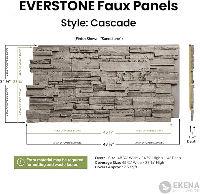 EverStone Cascade Faux Stone Panel, 48 5/8"W x 24 3/4"H x 1 1/4"D