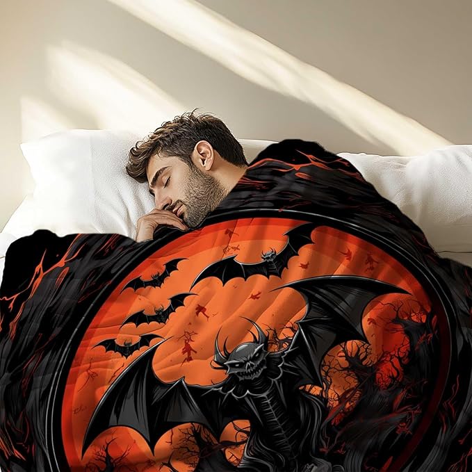 Firmiso Bat Blanket, Goth Throw Blanket for Men and Women, Gothic Gifts for Halloween, Spooky Home Decor for Couch and Living Room, Fade Resistant, Hand or Machine Wash, 60×80 Inches