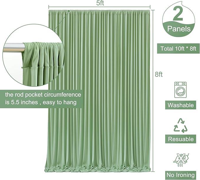 Sage Green Backdrop Curtain for Parties Wrinkle Free Dark Green Photo Curtains Backdrop Drapes Fabric Decoration for Baby Shower Birthday Party Photography 5ft x 8ft,2 Panels