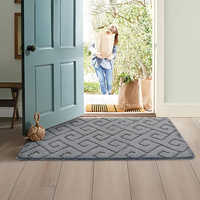 Walensee Indoor Doormat, Front Door Mat for Entrance (36"x59"Light Grey) Machine Washable Entryway Rug, Non Slip Trapper Door Rugs Absorbent Dirt Low Profile Shoes Scraper Inside Floor Mats