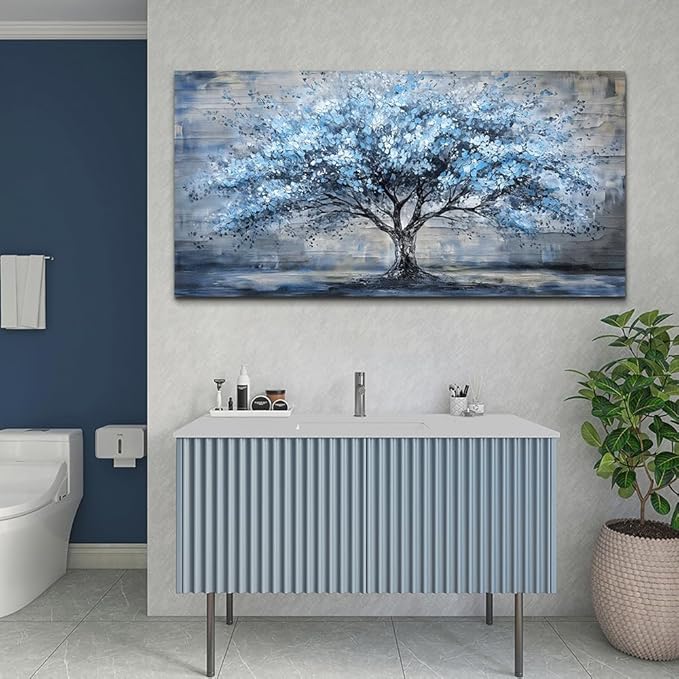 Large Wall Decor for Living Room Canvas Wall Art for Office Modern Wall Decorations for Bedroom Blue Tree Landscape Paintings Abstract Pictures Artwork Farmhouse Room Home Decor 24x48 in