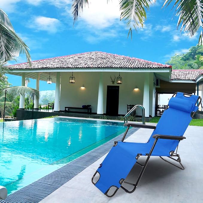 Outdoor Folding Chaise Lounge Chair, Patio Sun Lounger Reclining Beach Chair Sun Patio Pool Lawn Recliner Chair