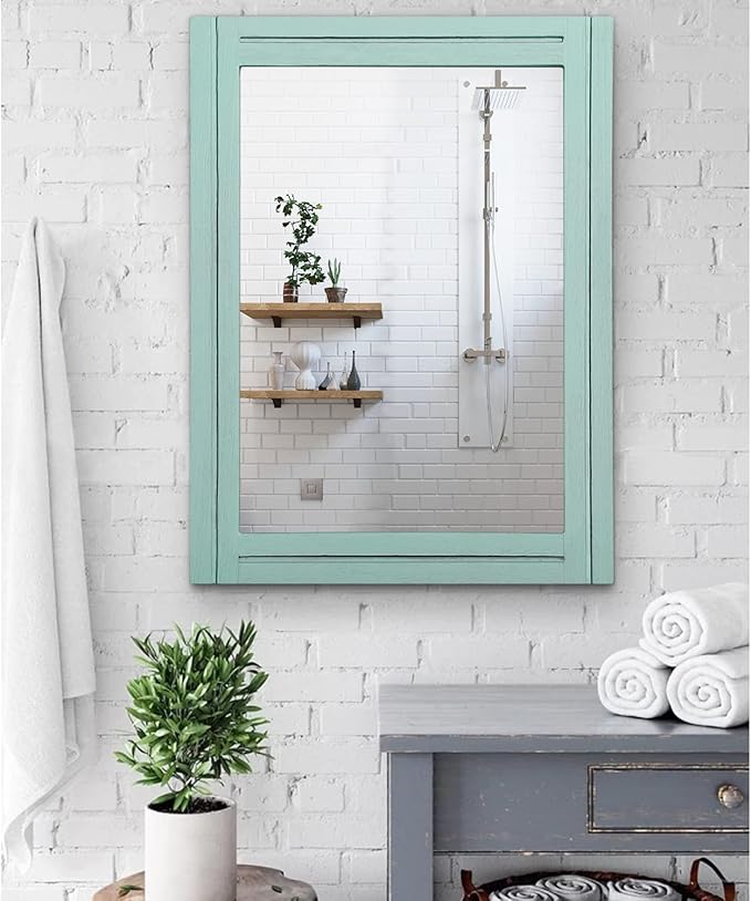 AAZZKANG Wood Framed Wall Mirror Large 65 x 45 cm Rectangle Rustic Vanity