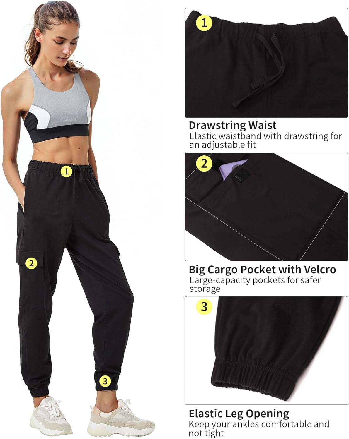 PULI Women's Cargo Sweatpants - Sporty Athletic Fit with Pockets | Comfortable Jogger Trousers