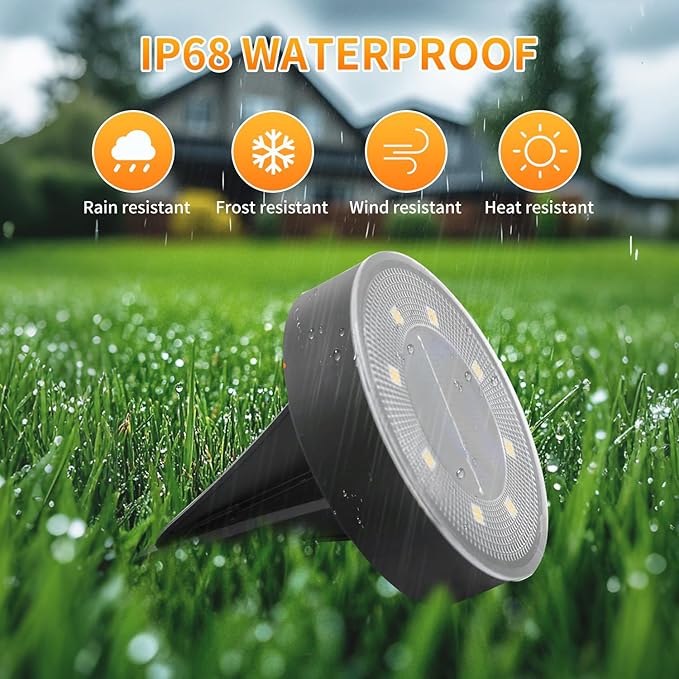Ground Lights 12 Pack, IP68 Waterproof Solar Disc Lights for Outdoor, Flat Garden Light, In-Ground Light, Landscape Lighting for Pathway, Walkway, and Yard-12 Pcs (Blue)