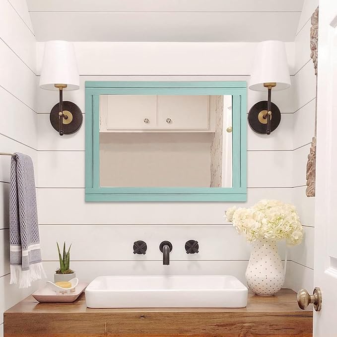 AAZZKANG Wood Framed Wall Mirror Large 65 x 45 cm Rectangle Rustic Vanity