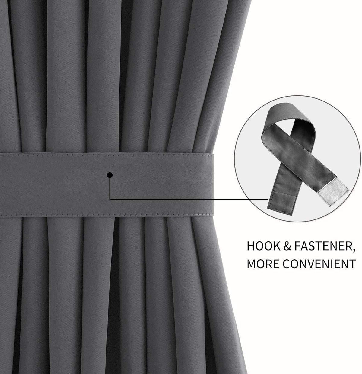 DWCN French Door Curtains – Rod Pocket Thermal Blackout Curtain for Window/Patio Doors/Doorways/Classroom/Kitchen for Privacy, 54W by 80L Inches, 1 Panel with Tieback, Dark Grey