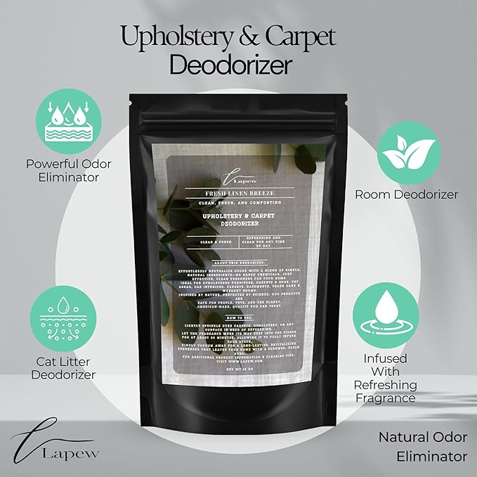 Lapew Fresh Linen Breeze Scented Cleaning Bundle | Carpet Deodorizer Powder (16 oz) & Mop Soap Concentrate (36 oz) | Pet-Friendly Odor Eliminator