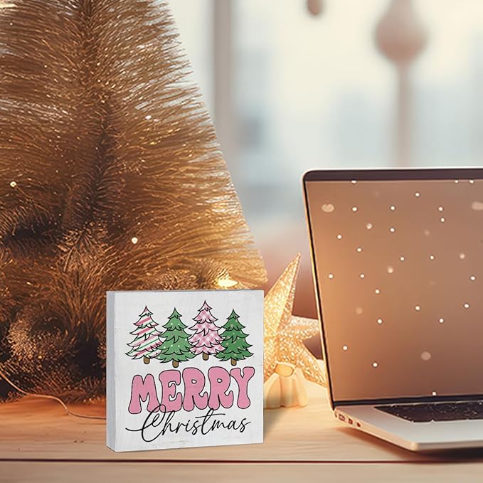 Pink Merry Christmas Decorations for Home Christmas Decor for Living room Merry Xmas Decorations for Office Table 5 x 5 Inches