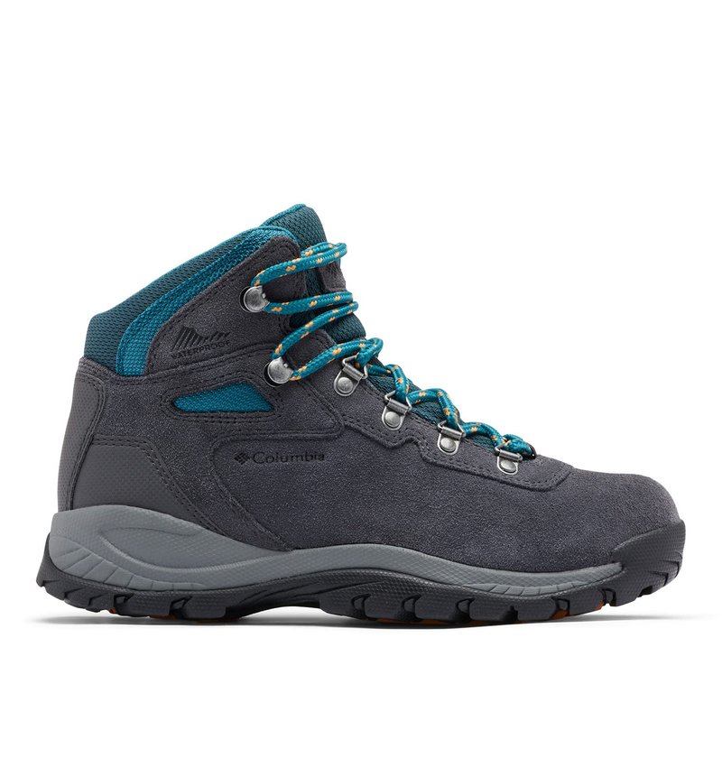 Columbia Womens Newton Ridge Plus Waterproof Amped, Shark/River Blue, 6 Wide