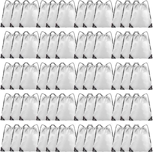 Grneric Drawstring Backpack - 60 Pack Cinch Sack for Gym, Parties & Trips | White