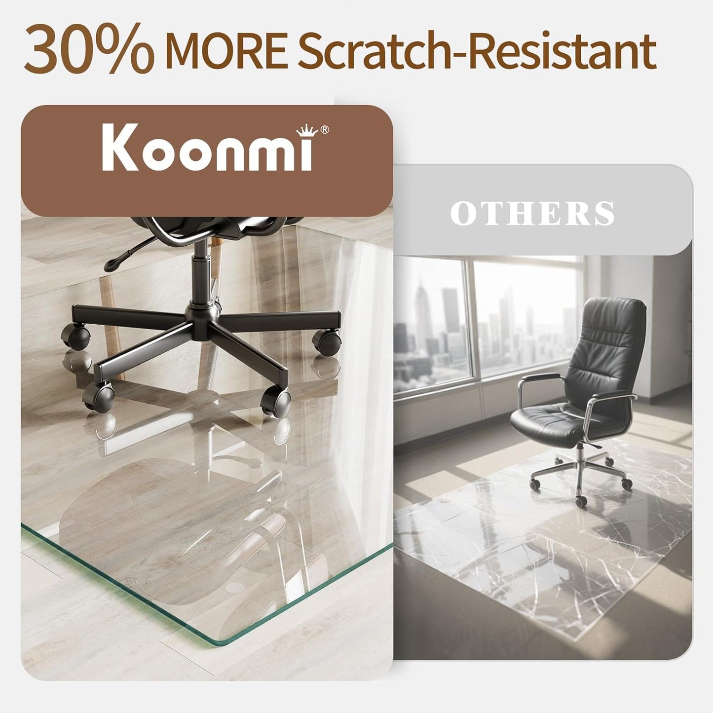 Koonmi Tempered Glass Chair Mat 40"x48" - Premium Office Chair Mat for Hardwood Floors & Low-Pile Carpet with 4 Non-Slip Pads - Thick Scratch-Resistant Surface