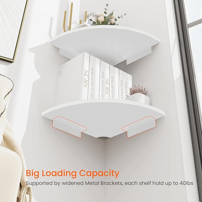 Homode Corner Wall Shelf, 12 in Wide Rounded Corner Shelf Floating