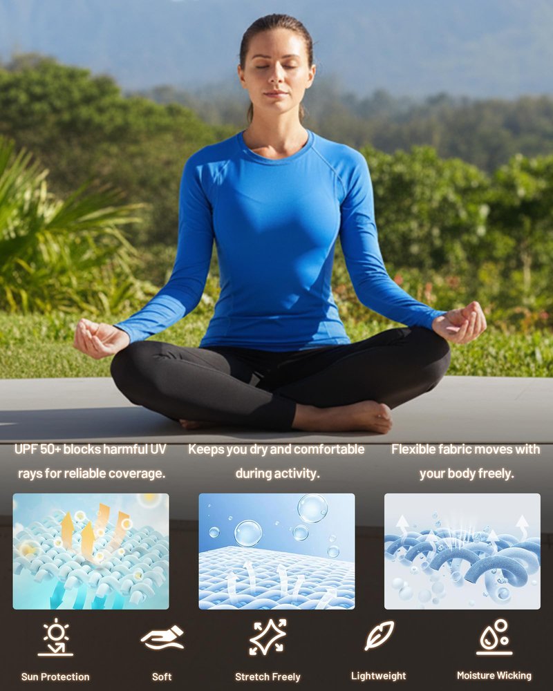 Runhit Compression Shirt Women Long Sleeve UPF 50+ Workout Undershirts Crew Neck Underscrub Athletic Running Tops Black