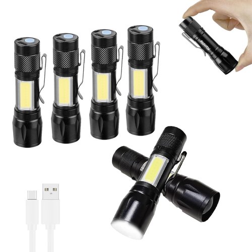 KunHe 6 Pack USB Rechargeable Mini Small LED Flashlights Bulk Camping Lantern Flashlight Bright High Lumens EDC Flash Light