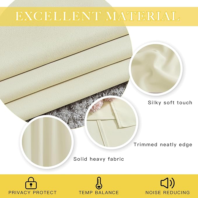 NICETOWN Room Darkening Beige Curtain 80 inch Length, Grommet Thermal Insulated