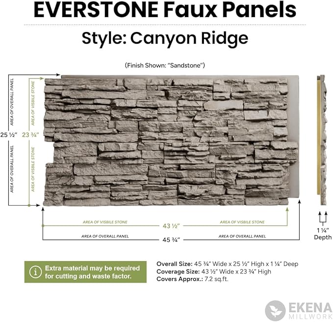 EverStone Canyon Ridge Faux Stone Panel, 45 3/4"W x 24 1/2"H x 1 1/4"D