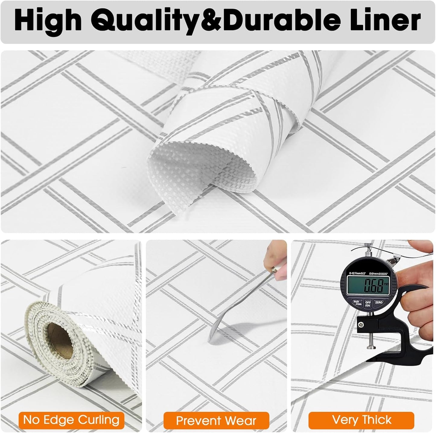 Drawer and Shelf Liners for Kitchen Cabinets Non-Adhesive Cabinet Liners Strong Grip Non Slip Waterproof Contact Paper for Cabinets and Drawers Shelves Cupboard,Silver Geometric,12IN X 20FT