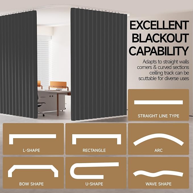 Room Divider Ceiling Curtains W/Flexible Track Sets, inch Extra Long Blackout