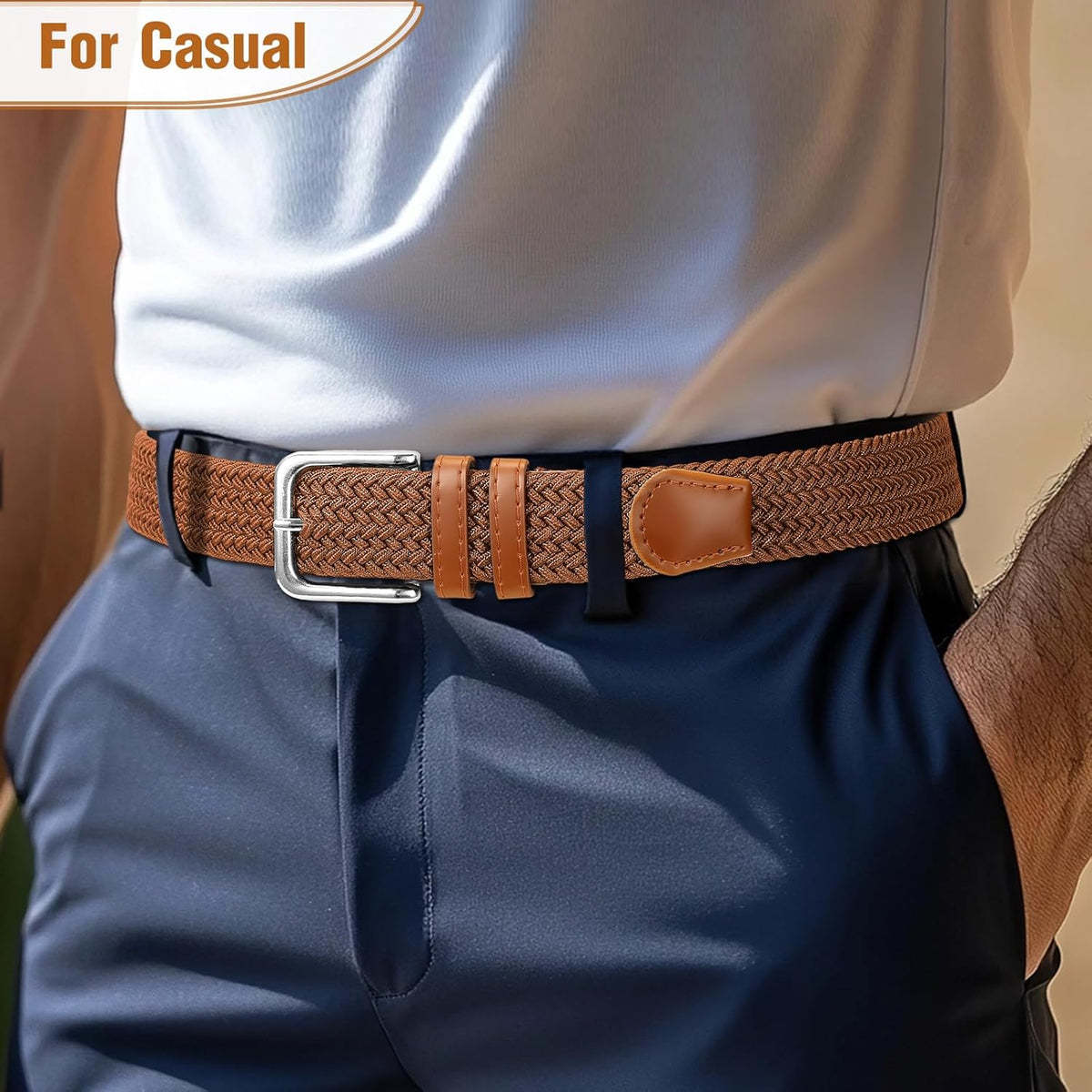 Skiennix Men's Braided Stretch Belt - Versatile Accessory for Golf, Casual Shorts & Jeans