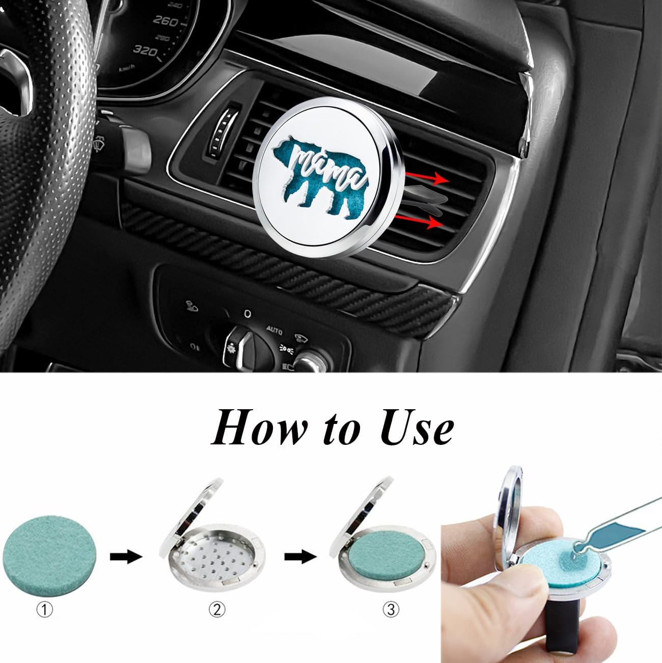 30mm Mama Bear Car Diffuser Vent Clip Essential Oil Aromatherapy Air Freshener Vent Clips Car Accessories for Women