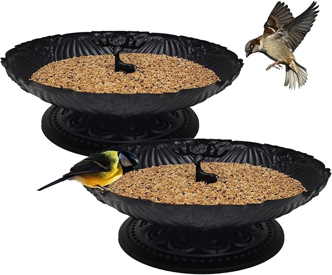 Ground Bird Feeder for Outdoors,11 Inches Metal Platform Bird Feeders Tray for the Garden/Backyard(2pack)