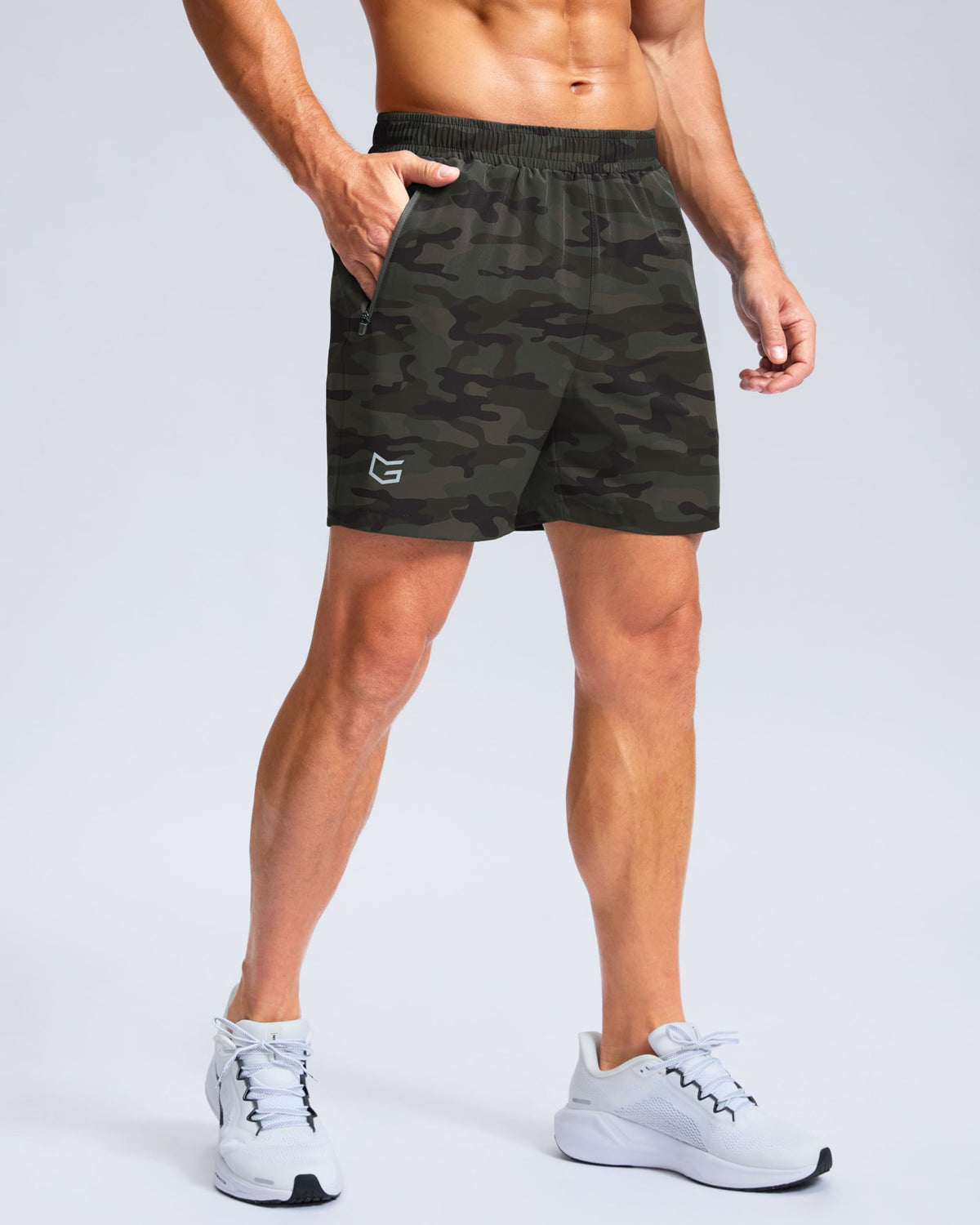 G Gradual Men's Athletic Running Shorts with Zipper Pockets Quick Dry 7"/ 5"/ 9" Workout Gym Shorts for Basketball Hiking(Green Camo,5XL)