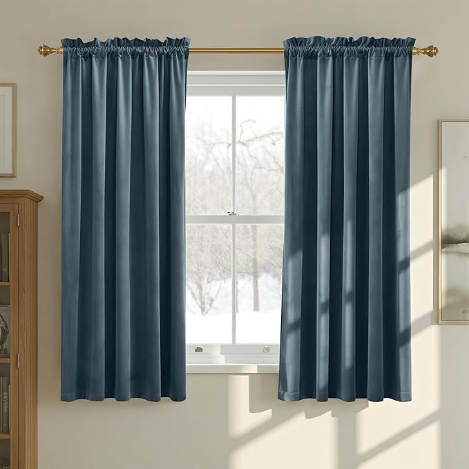 NICETOWN Slate Blue Blackout Velvet Curtains