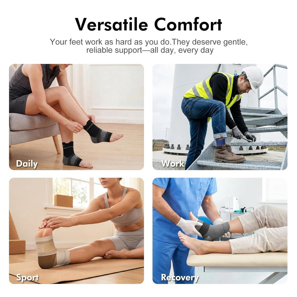 Skiennix Plantar Fasciitis Socks - Compression Ankle Brace with Arch Support for Pain Relief | Black, Gray, White, Small