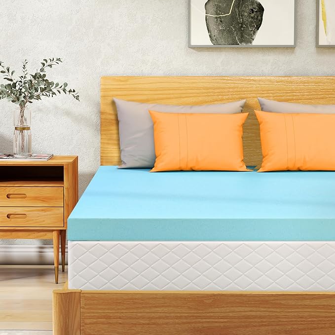 VALUXE King Mattress Topper 4 Inch Cooling Gel Memory Foam, CertiPUR-US Certified Topper & Pad for Back Pain Relief, Soft Breathable Bedding with Pressure Relief (Blue)