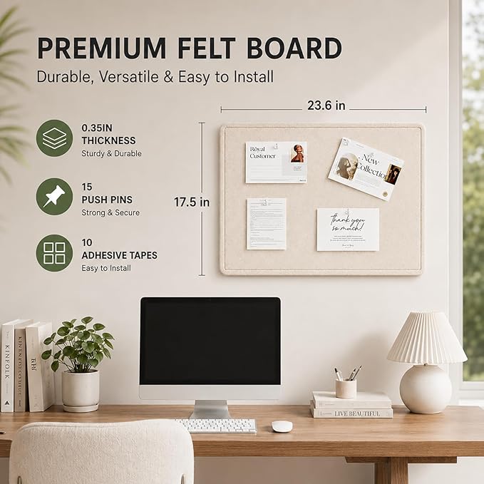 Large Felt Bulletin Board for Wall, Soft Felt Cork Board for Office, Home