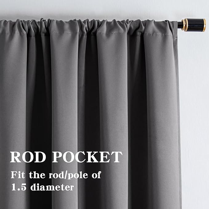 IGEMAEVE Blackout Curtains 90 Inch Length 2 Panels Set, Rod Pocket Energy