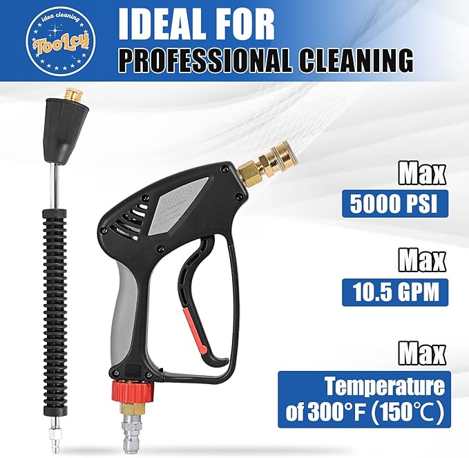 TOOLCY Pressure Washer Gun with Extension Wand, High Power Washer Gun with 3/8" Swivel Plug & M22-14mm Male Fitting, 1/4" Quick Connect Curved Wand for Car Wash, Compatible with Foam Cannon, 5000 PSI