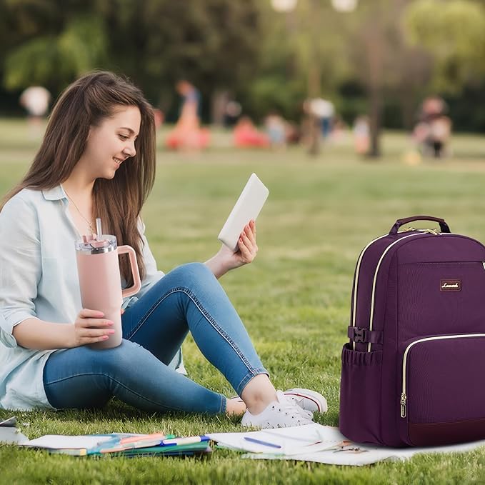 LOVEVOOK Laptop Backpack for Women with Pouch Pocket for Large Capacity Cup,17 Inch Laptop Computer Bag Travel Backpack Purse,Waterproof Work Business Backpack College Teacher Bags,Dark Purple