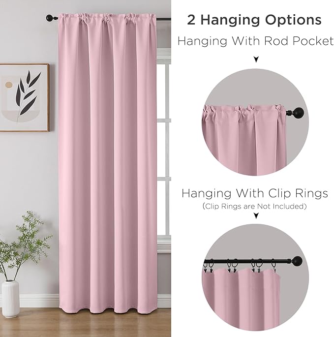 CUCRAF Light Pink Blackout Curtains 72 inch Length 2 Panels Set, Rod Pocket