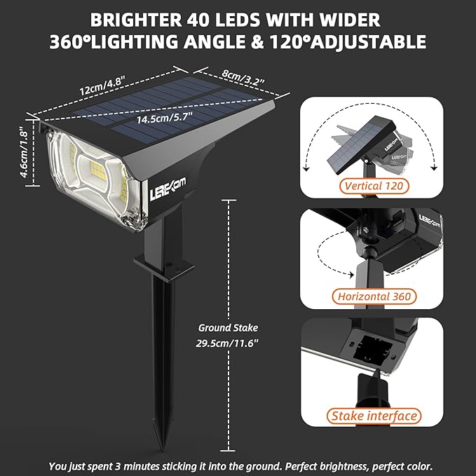 Solar Spot Lights Outdoor,IP65 Waterproof 40 LEDs Landscape Spotlights,USB & Solar Powered Wall Lights,3 Modes Outdoor Solar Garden Lights for Yard Porch 4 Pack