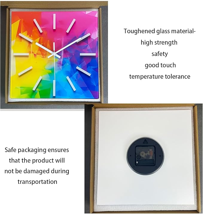 Square Glass Wall Clock Silent Analog Wall Clocks Battery Operated 14 Inch