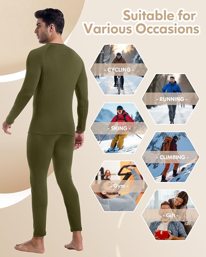 CL convallaria Thermal Underwear for Men Long Johns Fleece Lined Hunting Gear Set Base Layer for Cold Weather XS-4XL