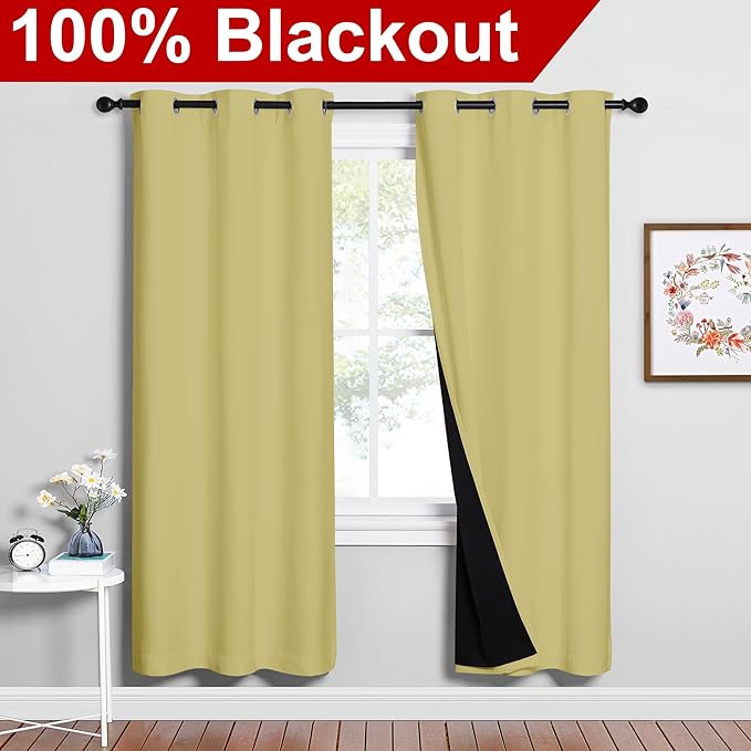 NICETOWN Paler Yellow Full Shade Curtain Panels, Pair of Energy Smart & Noise