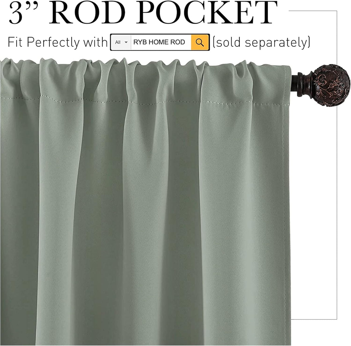 RYB HOME Grayish Green Short Curtains Blackout, 30 inch Durable Cafe Curtains Room Darkening Window Drapes Privacy Protection for Basement Closet Kithen, W29 x L30 inch, 2 Panels
